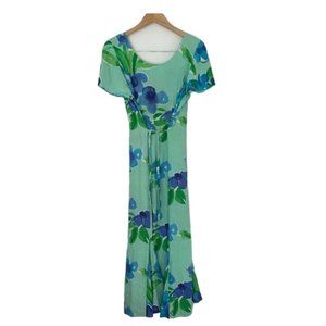 Jam's World Rayon Blue Green Floral Maxi Dress Women’s Size Medium